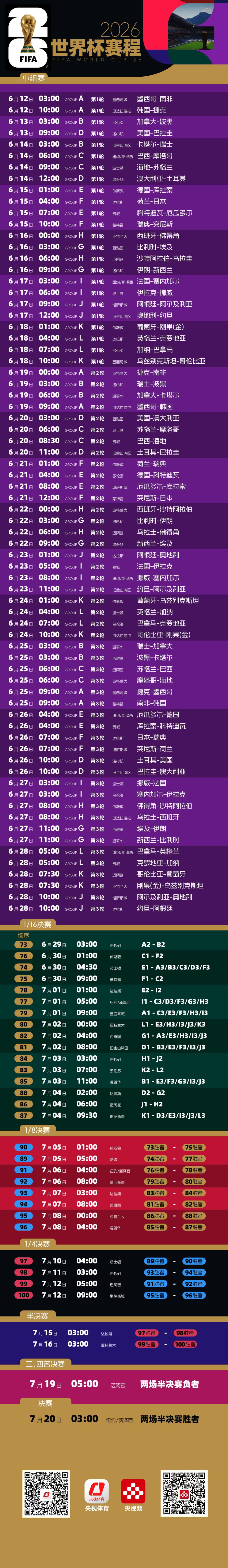 2026世界杯赛程来了！含分组赛制，多数比赛无需熬夜看