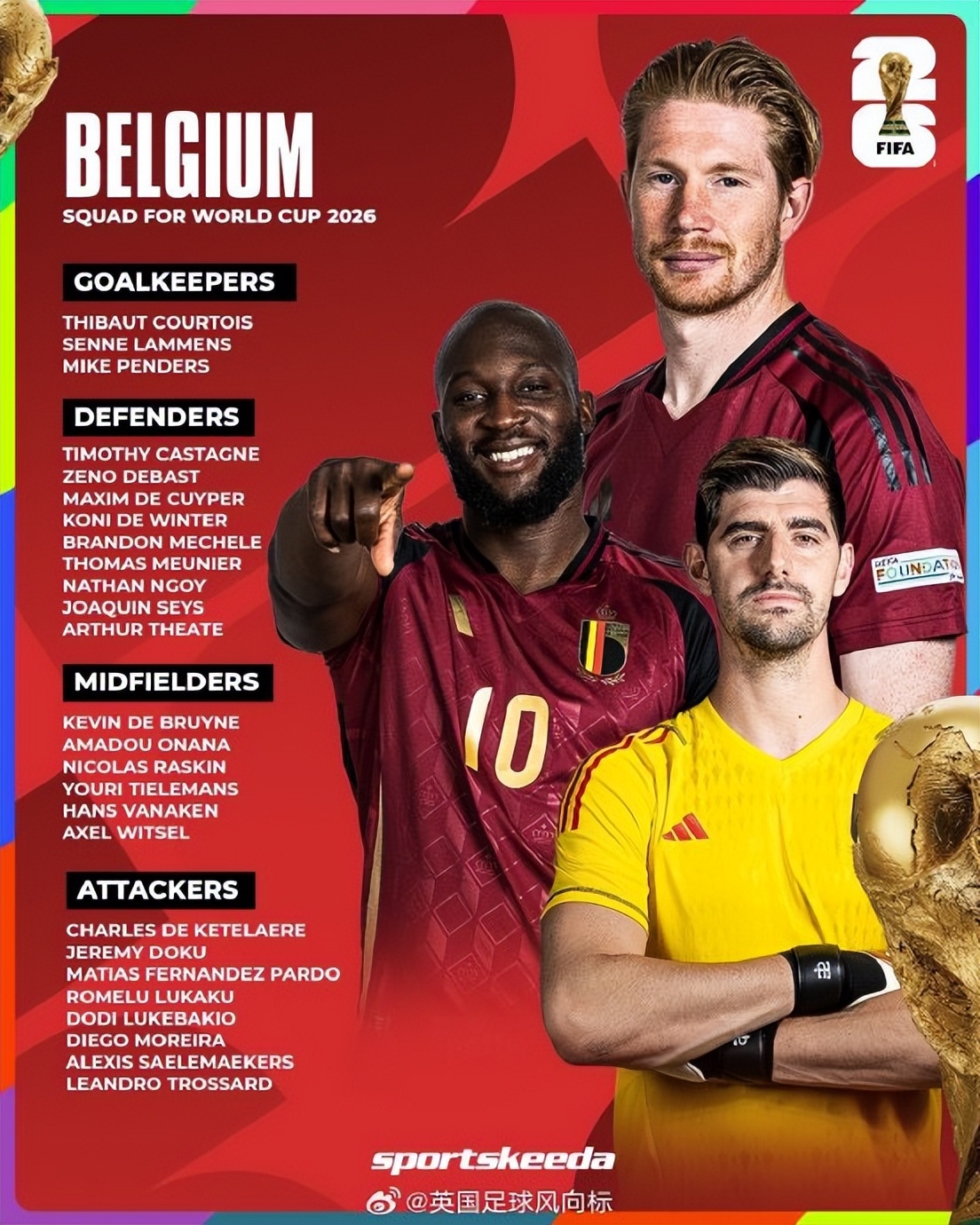 2026世界杯48队开踢!比利时G组名单速看