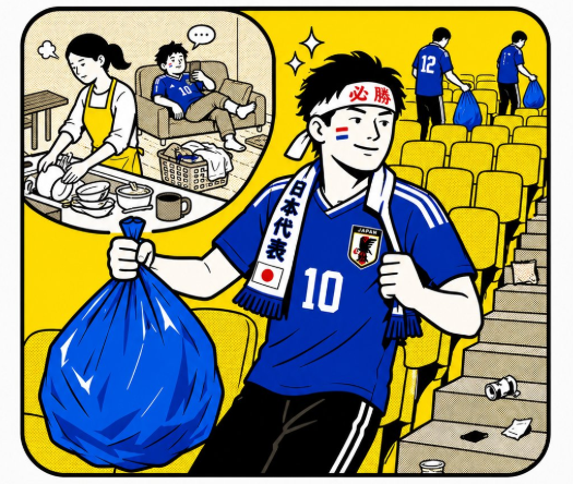 日本球迷捡垃圾获赞世界杯,国内却批外体面内缺位